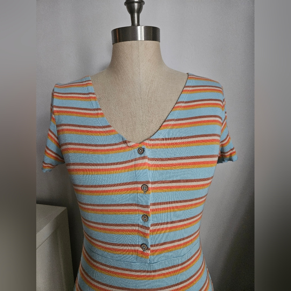 ROXY "Bring It On" Striped Short Sleeve Ribbed Bodycon Dress | SZ M - Picture 5 of 9